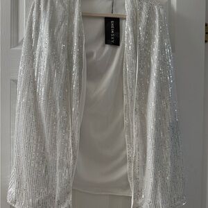 SHEIN White and Silver Sequin Drape Cape